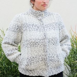 Vintage 1980s Puffy Soft Gray and White Striped Bomber Jacket by Cherry Stix